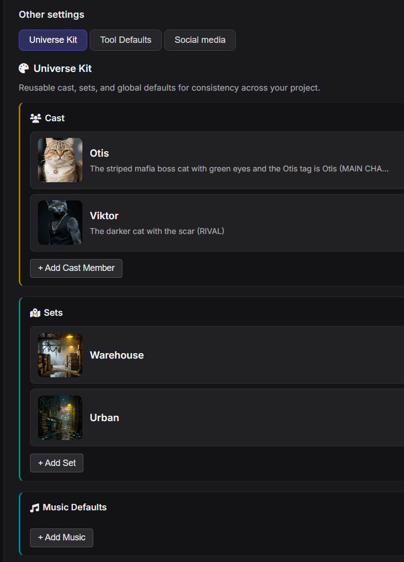 Consistent characters and environments across scenes in MediaSnap