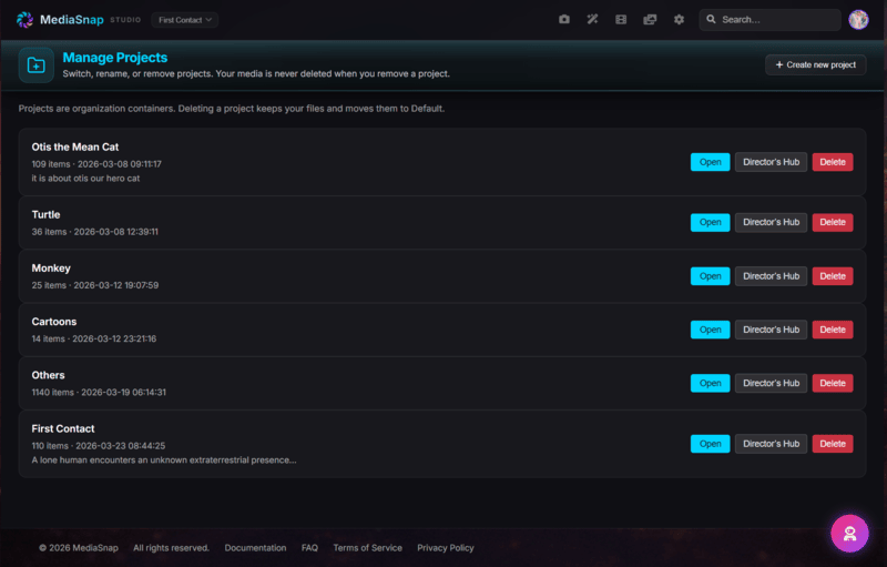 Project workspace and dashboard
